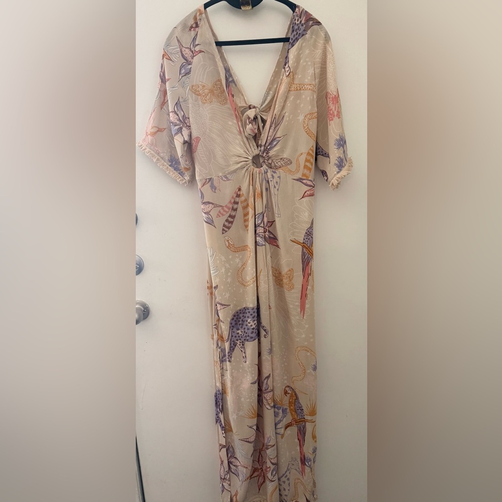 Boho Floral Animal Print Cream Maxi Dress - Lightweight Summer Wrap - Picture 2 of 11